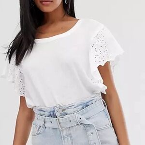 All Saints Noja Eyelet Sleeve Top Womens Size XS Linen Cotton Ruffle Capsule
